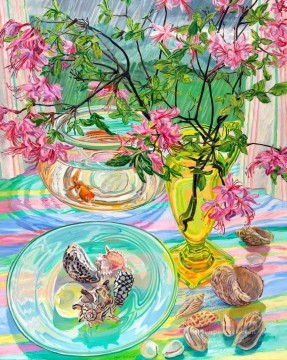 モダンな装飾の花 Painting - 花貝殻金魚JF花飾り